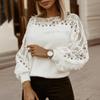 GMXIA Celmia Spring Women Lace Openwork Long Sleeve Tops Casual Loose Knitted Leisure Plus Size Blouses