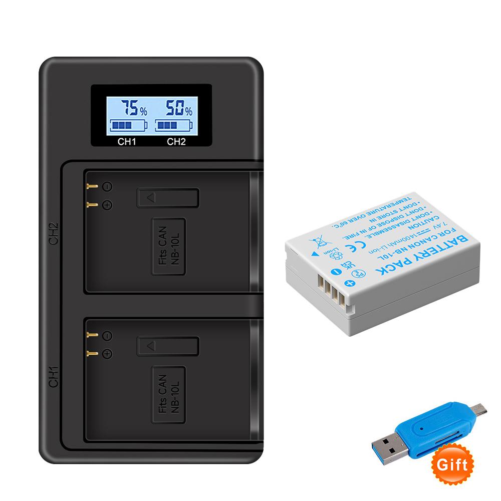 PALO 1400MAh NB-10L NB10L + Pengisi Daya LCD Dengan Port Tipe C & Kabel USB Untuk Canon G1X G15 G16 SX40HS SX50HS SX60HS SX40 SX50