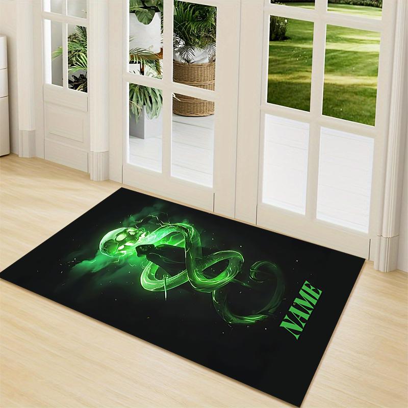 Custom Name Green Serpent Magic Carpet Rug Customizable Soft Washable Anti-Slip Home Living Room Sofa Mats Personalized Rug. 090939