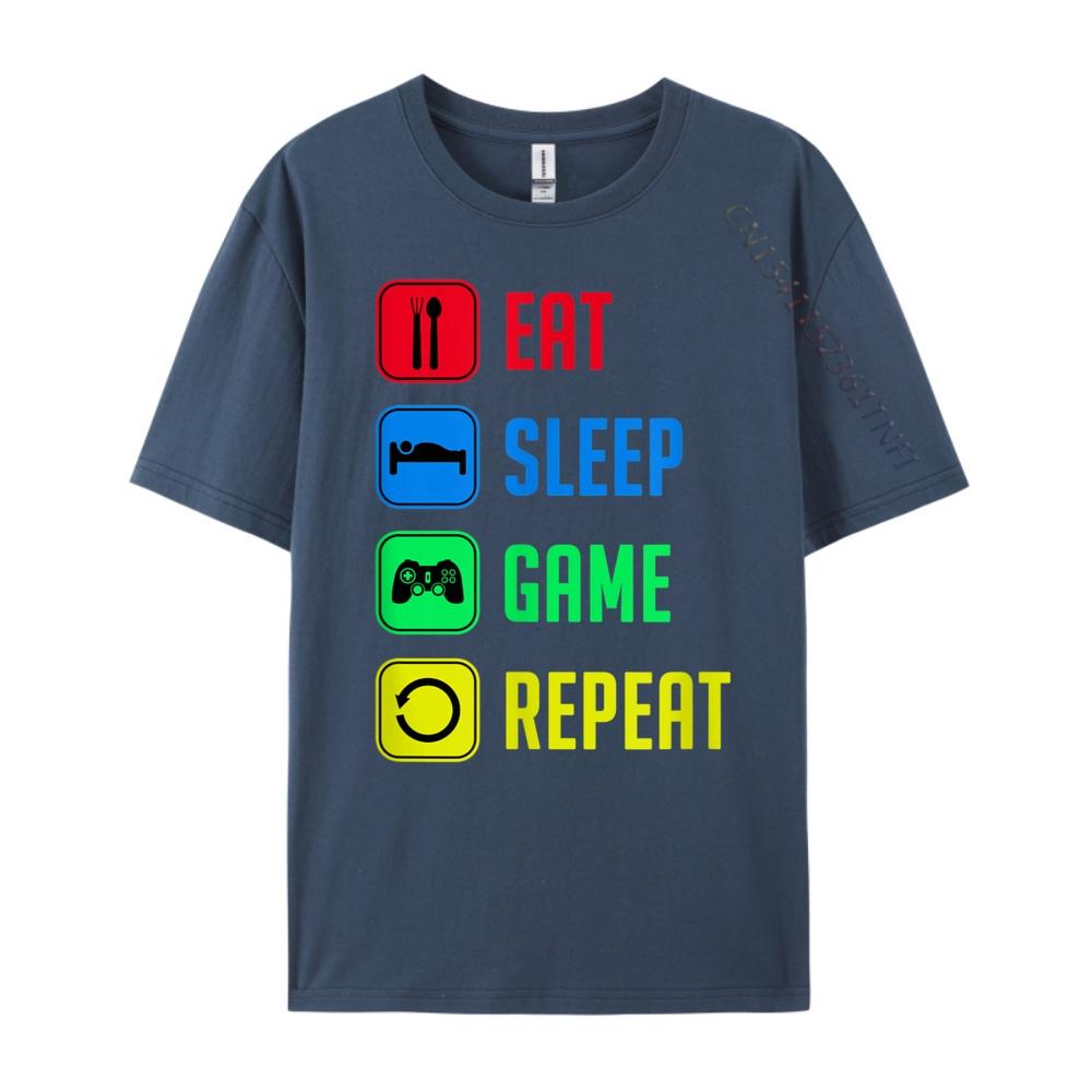 Eat Sleep Game Epeat Blue And White Graphic T Shirts Sale Casual Black Graphic Tees Clothes Korean