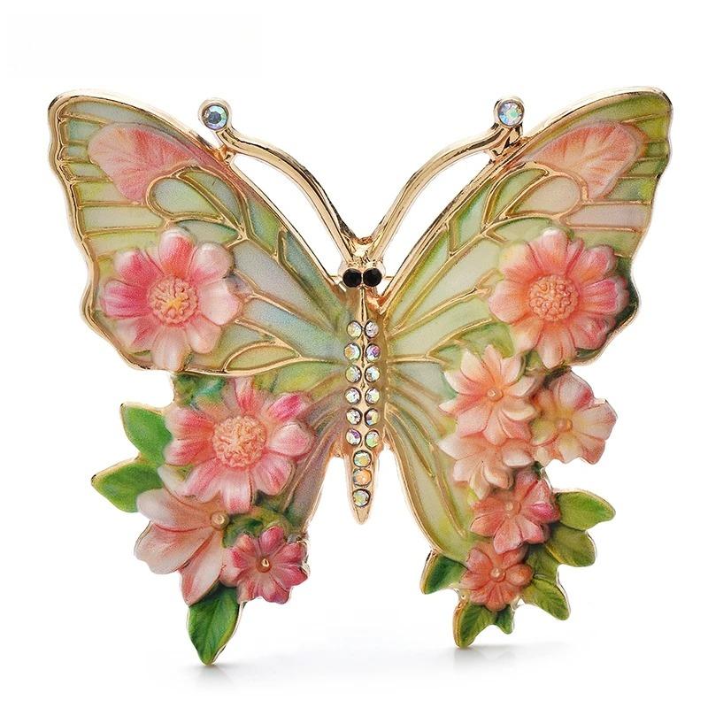 Vintage Big Flower Butterfly Brooches 5-color Beautiful Insects Brooch For Women's Clothes Pins Gifts