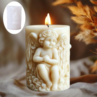 3D Flügel Engel Relief Zylinder Kerze Silikonform Ostern Engel Blume Statue Zylinder Harzform Bete für Engel Gipsformen