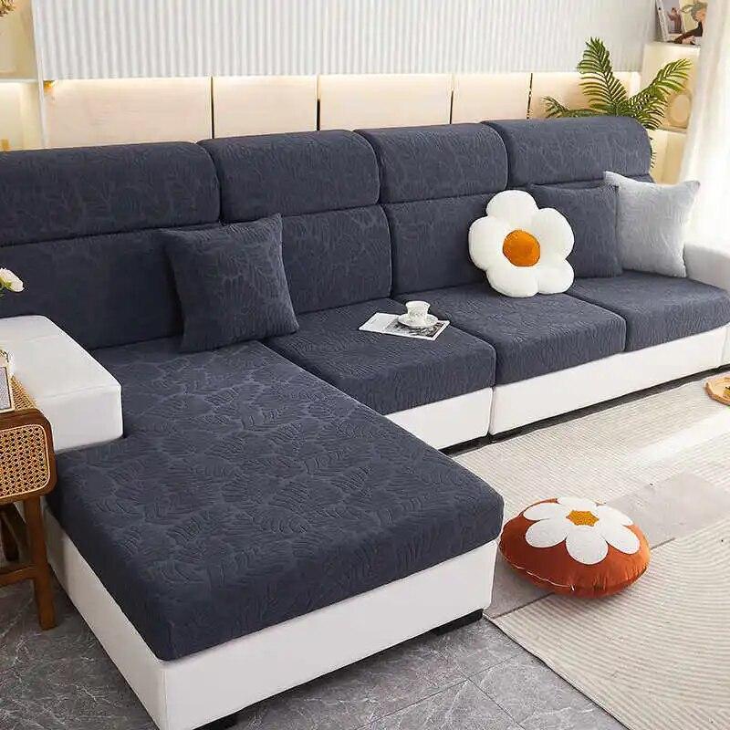 Jacquard Polar Fleece Sofa Seat Cover Stretch Solid Color Couch Cushion Covers Spandex L-Shaped Slipcovers