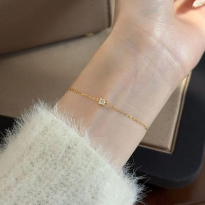 18K Gold-Plated Sterling Silver Zircon Square Bracelet for Women: Simple, Versatile, and Elegant.
