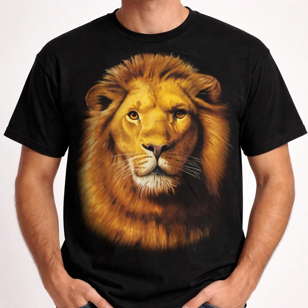 Vintage 90s Lion AOP Graphic Tee Retro Wildlife Black Shirt Unisex S-3XL S
