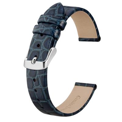 BISONSTRAP 18mm Echtes Kalbsleder-Uhrenarmband mit Krokodilprägung, mit Montage-Werkzeug, Silberschließe, Blau