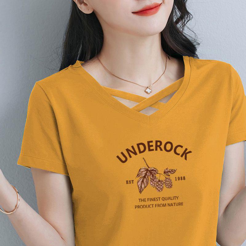 

Plus Size Women s Summer Cotton V-Neck Loose Korean Style Printed T-Shirt 3XL