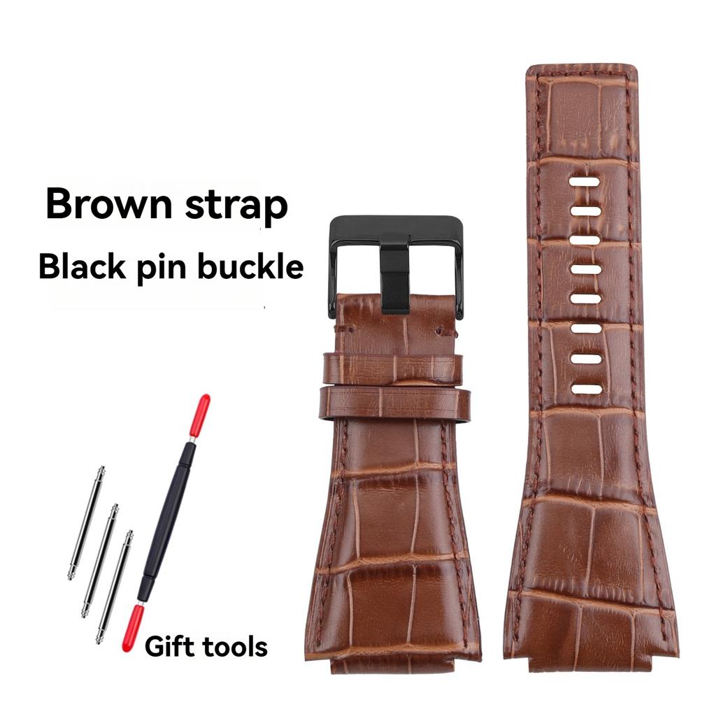 24mm High Quality Cowhide Leather Watch Strap for BR Bell Ross Watch Chain BR01 BR03 Convex New Bamboo Knot Pattern Wristband