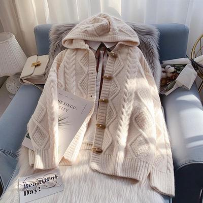 Hooded Twist Sweater Coat Autumn and Winter 2026 New Women's Loose Outer Wear Lazy Knitted Cardigan
