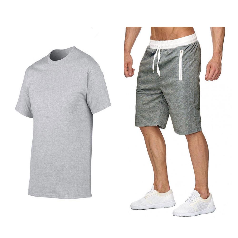2024 Summer Men's Solid Short Sleeve T-shirt & Shorts Set