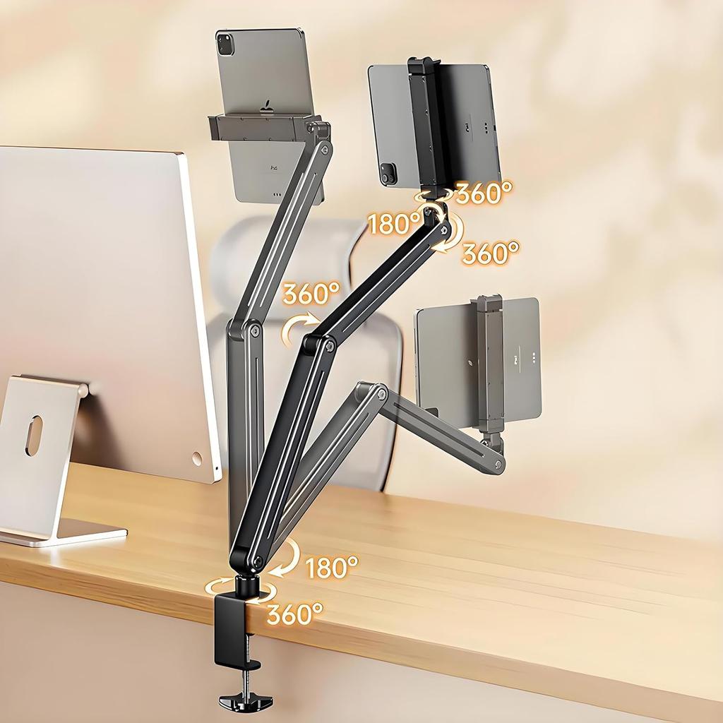 Adjustable Tablet Stand Holder, Multi-Angle Foldable Phone Arm Mount Folding Bracket, Compatible with iPad, iPhones or Other 4"-12.9" Device