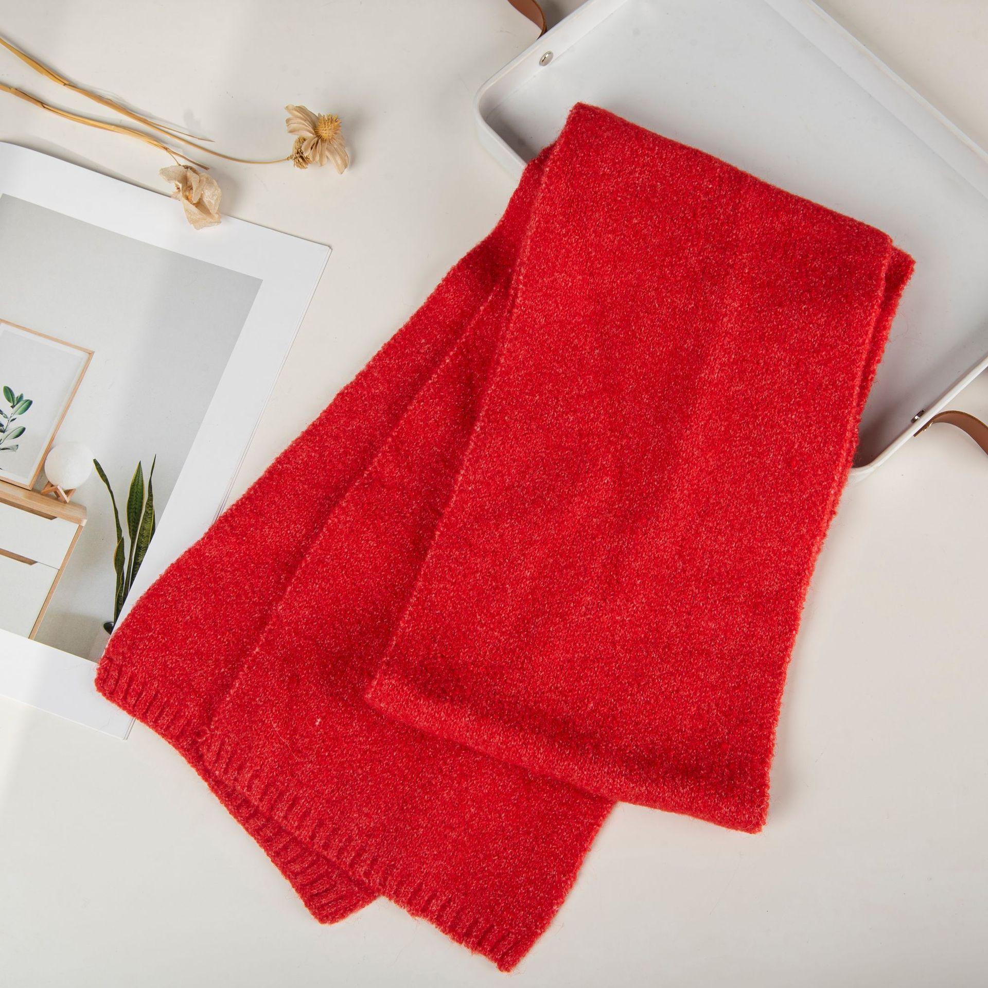 

Премиальная атмосфера однотонный кашемировый шерстяной шарф женский осенне-зимний теплый универсальный вязаный шарф осень 25*160CM красный