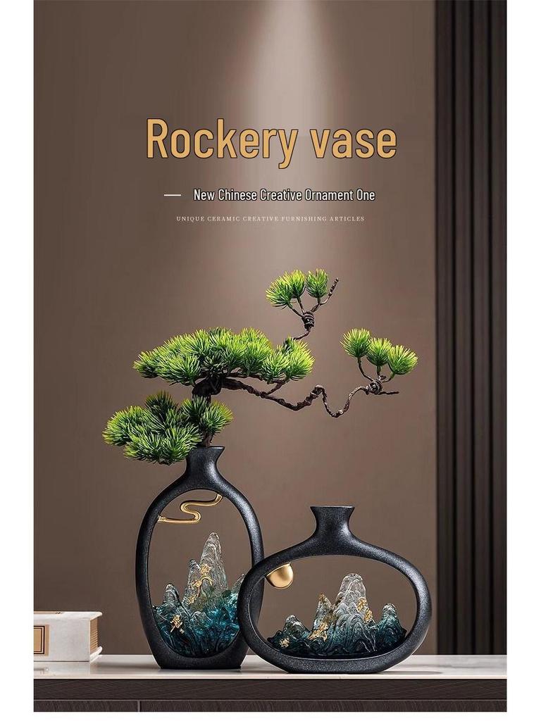 Chinese Antique-Style Rockery Vase Ornament for Living Room or Office Decor and Housewarming Gift