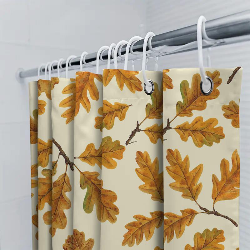 Autumn Oak Leaves Shower Curtain Waterproof Fabric Design For Bathroom Decorations Vivid Colors And High-Quality Printing Perfec