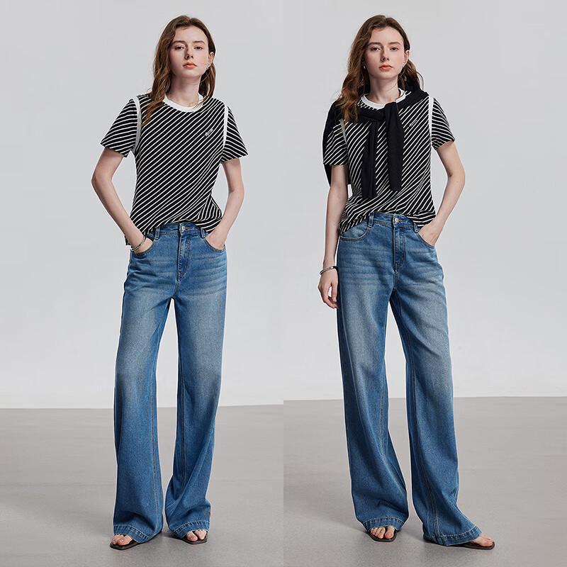 Chuyu 2025 Summer Striped Short Sleeve Cotton T-Shirt