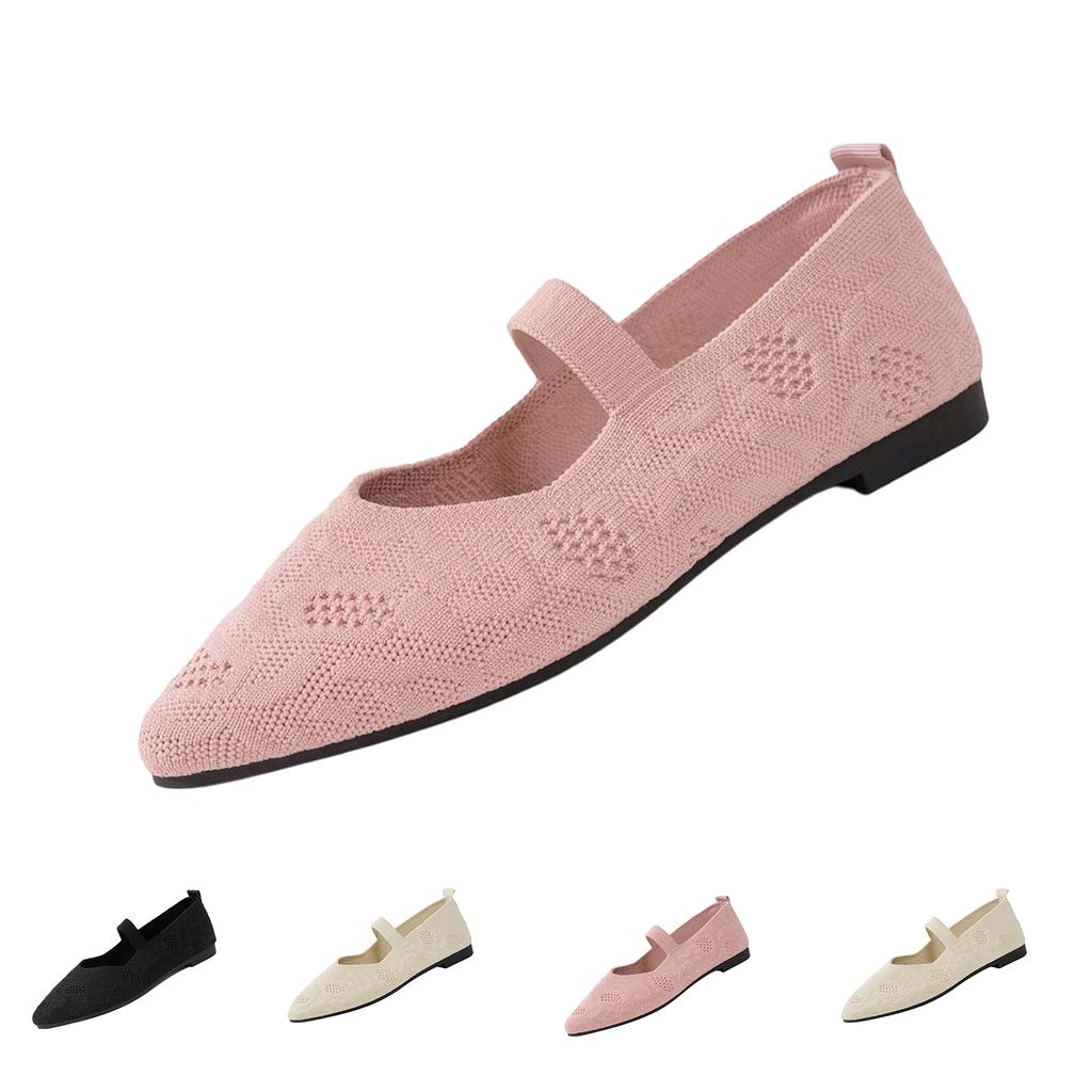 Women's Fashion Breathable Flyknit Pointed Toe Single Strap Casual Flats Lightweight Flexible Sole Comfortable Fit Slip On Shoes