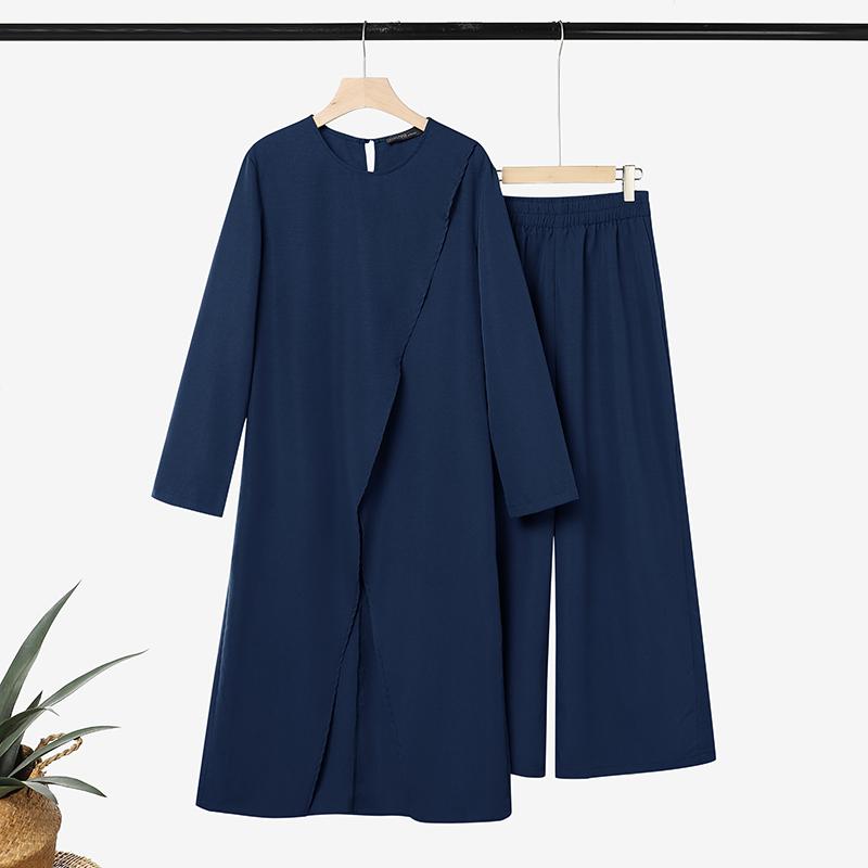 ZANZEA Women Slit Hem Long Blouse with Long Pants Elegant Casual Long Sleeve Two Piece Suit Sets