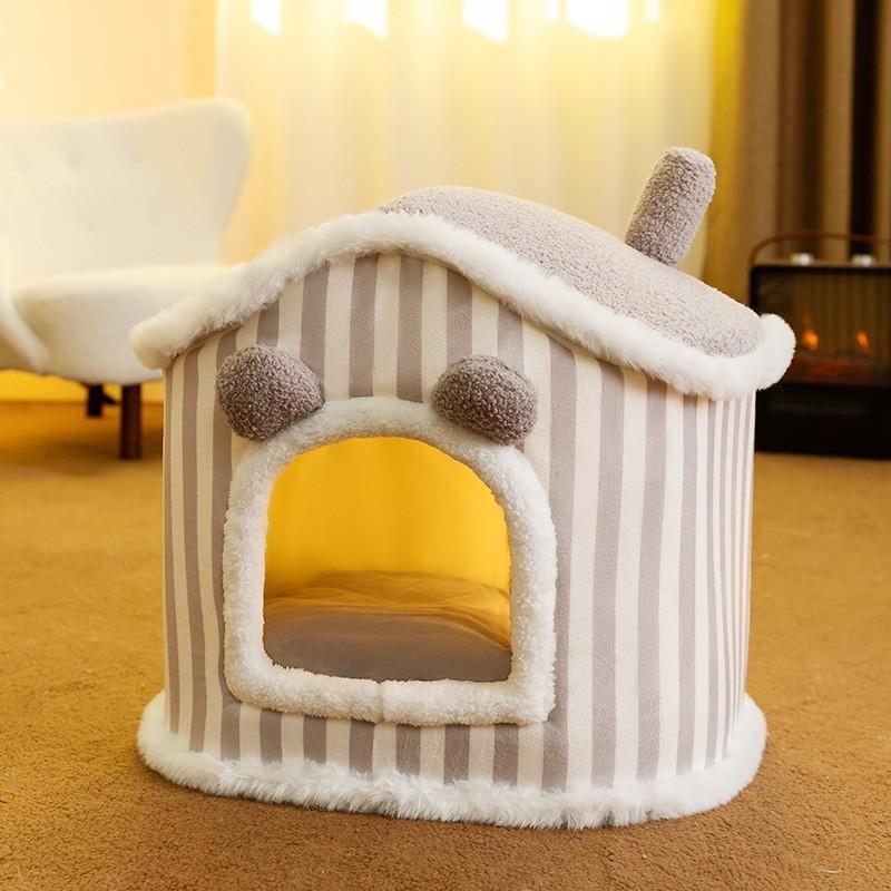 Autumn and Winter Dog Warm Closed House Kennel Medium and Small Dog Kennel Teddy Cat Litter Removable Pet Litter