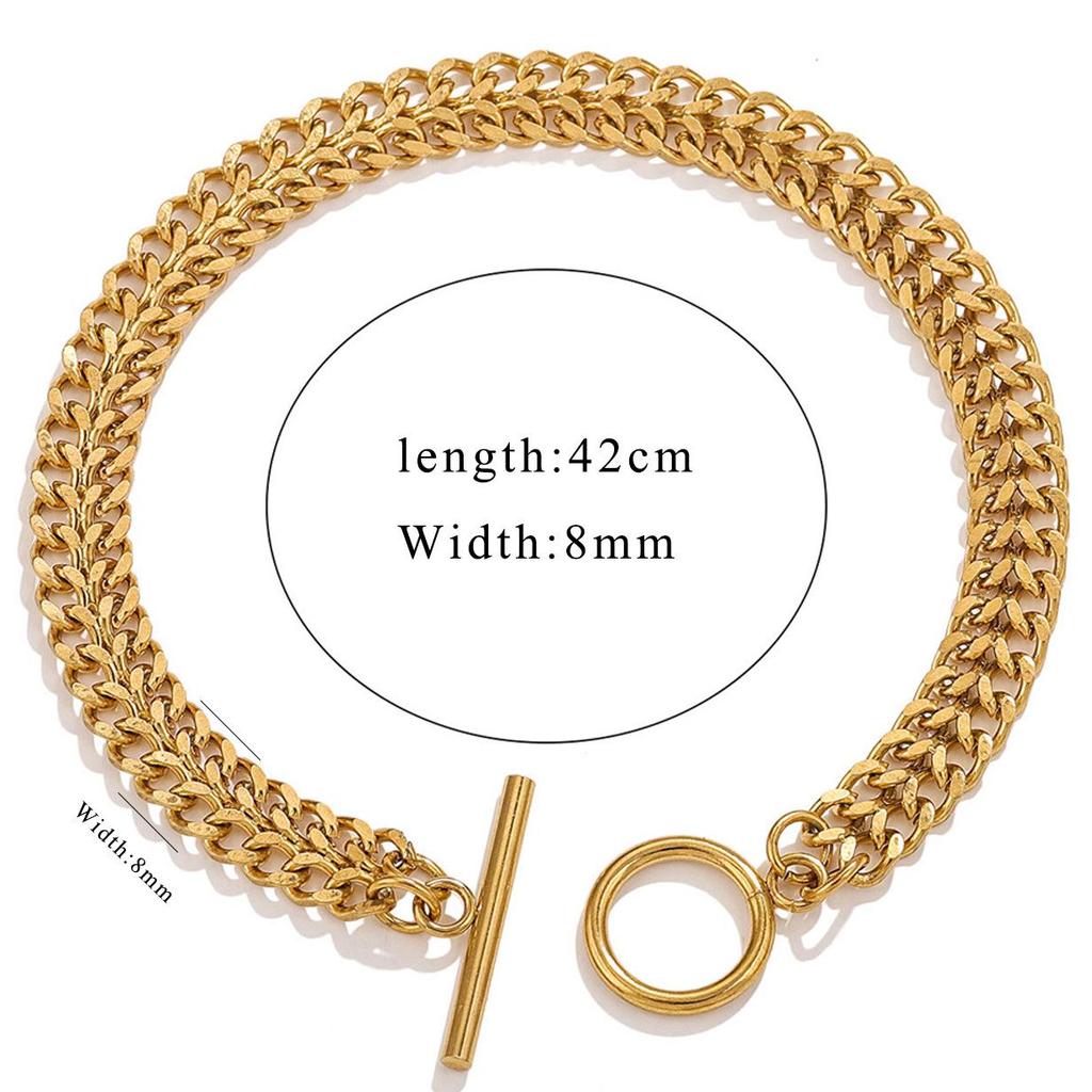 Stainless Steel Hip-Hop Figaro Chain Multi-Layer Necklace & Bracelet Set with OT Toggle Clasp