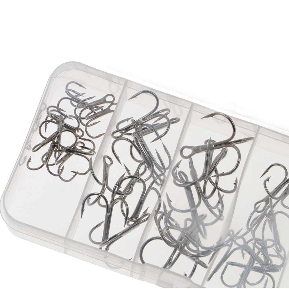 Sharpened High Carbon Steel Silver Fishhooks Barbed Fishhook 2/4/6/8/10 Treble Fishing Hook