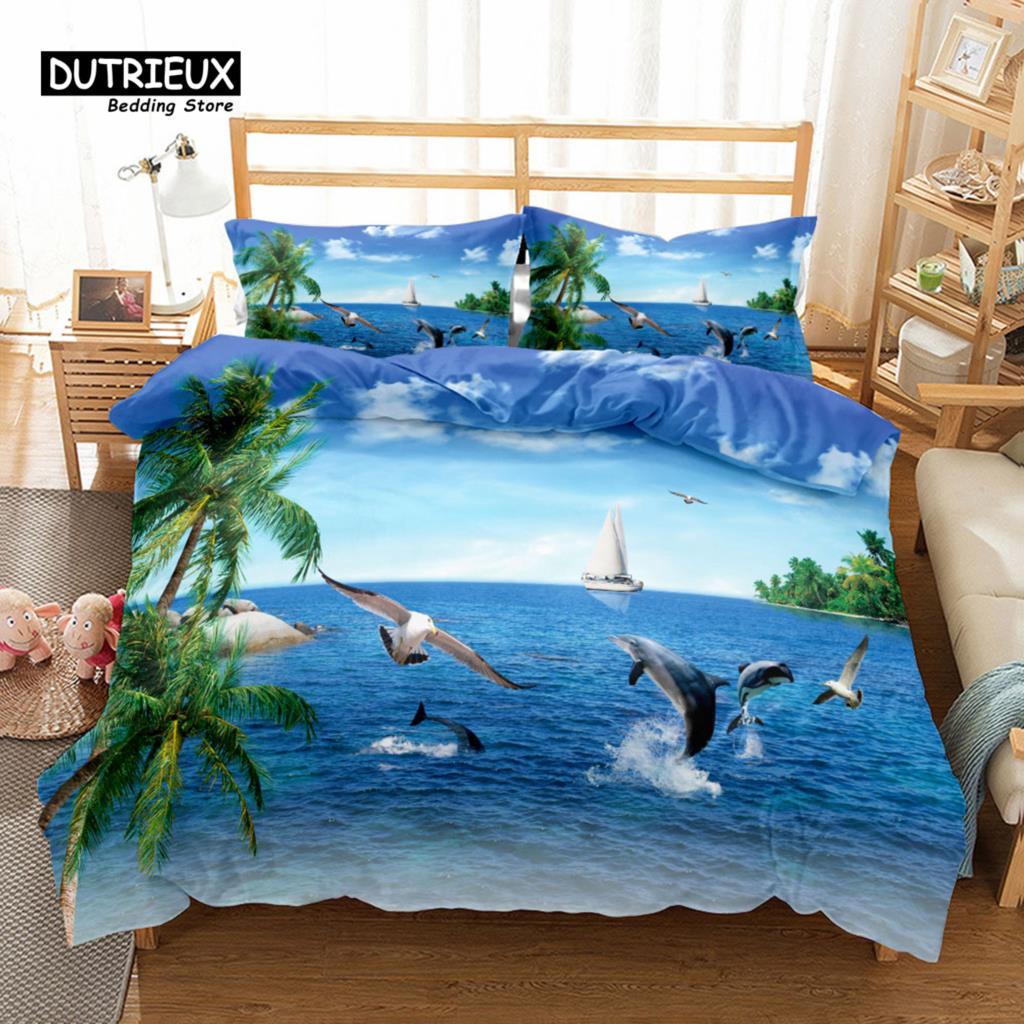 

Комплект постельного белья с 3D-принтом «Океан», модный комплект постельного белья, мягкий, удобный, дышащий, для декора гостевой комнаты в спальне EU single(135x200cm)
