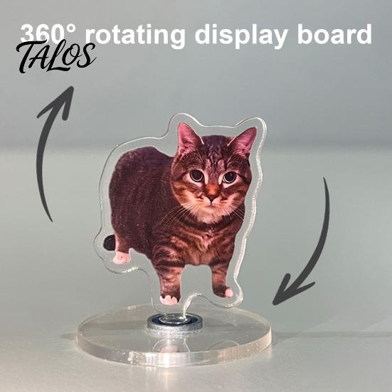 Talos 2D Flat Rotating Acrylic Cat Sign for Car Dashboard, Desk Decor, Cute Print Tabletop Centerpiece with Base Home Office, Interior Gift Lovers