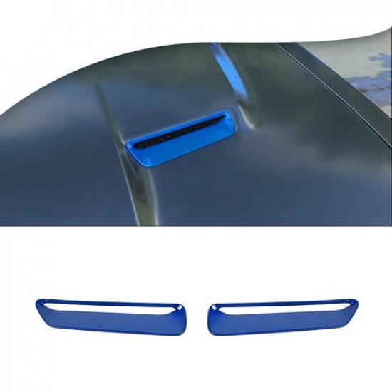 2X Blue Hood Scoop Air Vent Cover Trim For Dodge Challenger SXT 2015- ABS