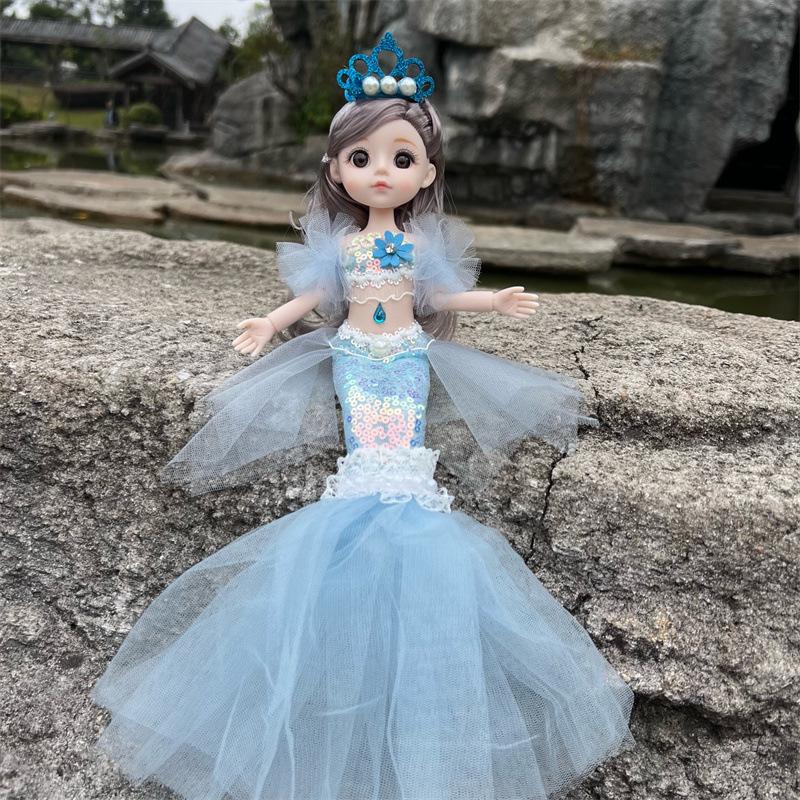 

9-дюймовая кукла принцессы-русалки - детская подарочная игрушка для игрового домика Approximately 35 cm from head to tail синий