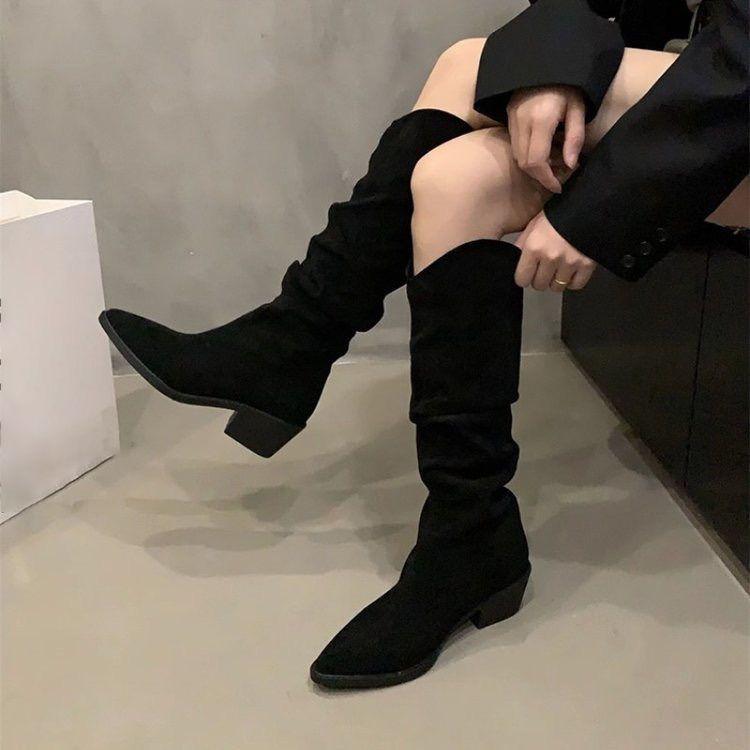 High Boots Women's Boots Stacking Boots Cowboy Boots Summer and Autumn New French Retro Brown Small Boots