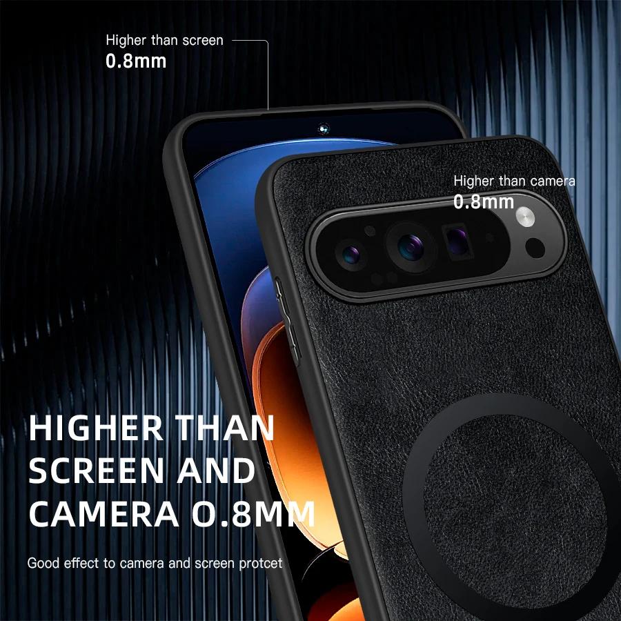 Leather Protection Cover For Goolge Pixel 9 Pro XL 9 8 7 Pro 9a 8a 7a For Magsafe Wireless Charging Magnetic Phone Cases