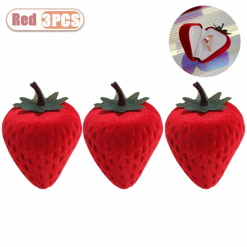 Mini Strawberry Ring Box Heart Shaped Lid Engagement Ring Display Case for Wedding Valentines Day Proposal Gift