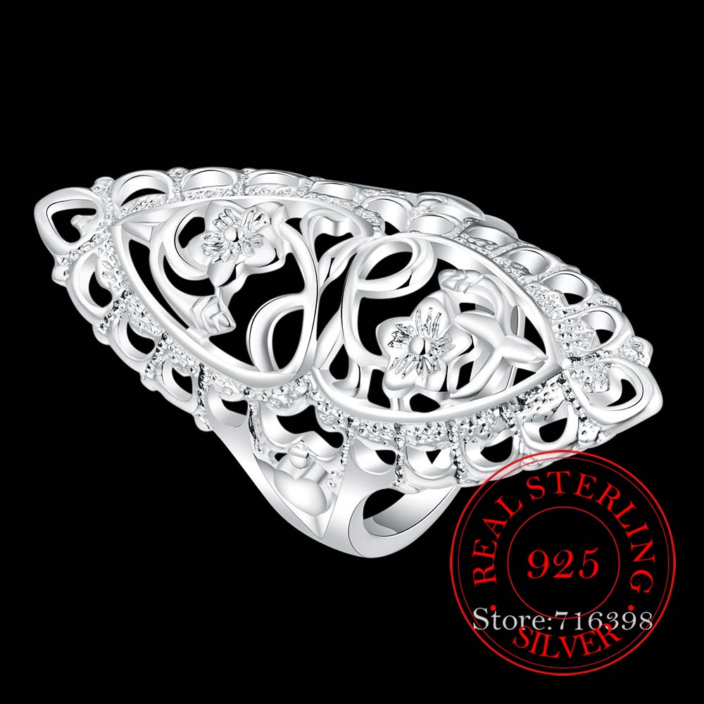 925 Sterling Silver Finger Rings for Women Hollow Rhinestone Engagement British Style Jewelry Vintage Boho Luxury Ladies Female