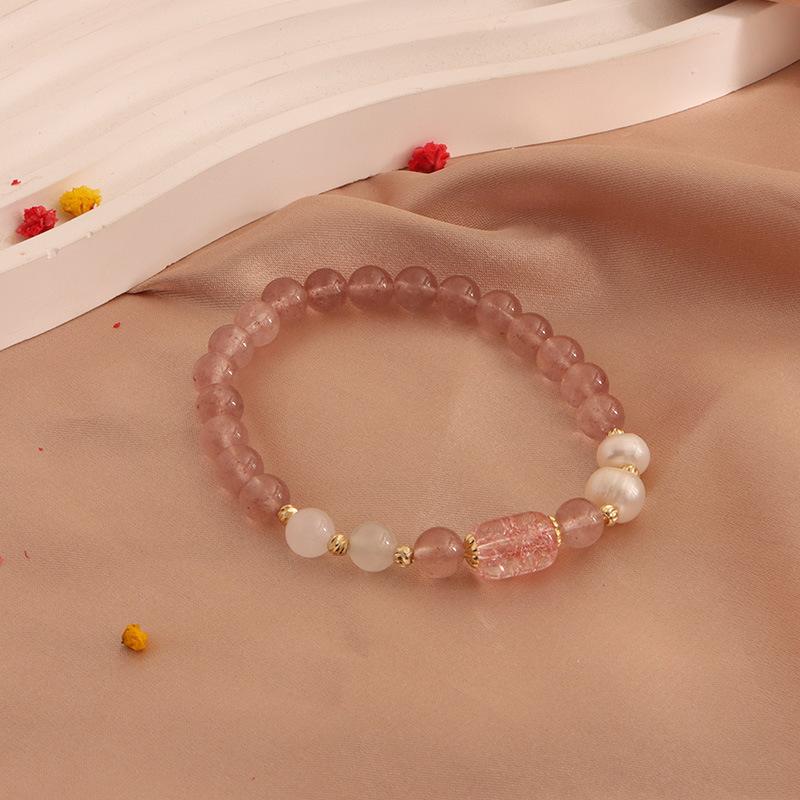 Natural Strawberry Crystal Bracelet, Peach Blossom Bracelet, Moonstone Cat's Claw Crystal Pixiu Natural Freshwater Pearl Bracelet.