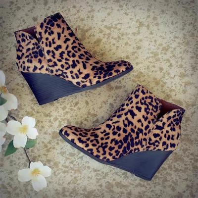 Leopard Kobiety Koturny Botki do Kostki Zamszowe Buty na Wysokim Obcasie Zima Zupełnie Nowe Modne Eleganckie Botki Chelsea Gotyckie Botas Mujer