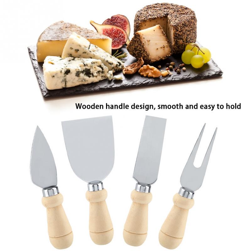 Buy 4PCS/Set Stainless Steel Cheese Knives Set Wooden Handle Cheese