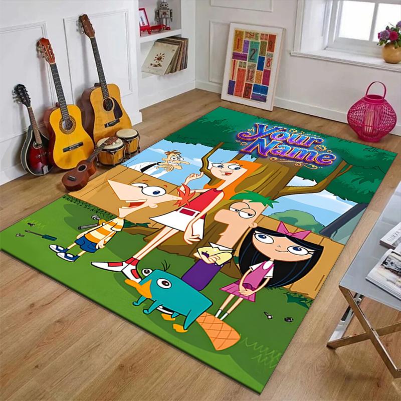 Phineas and Ferb Design Area Rug Personalized Name- Non-Slip, Soft & Cozy Floor Mat for Living Room, Office - Indoor/Outdoor Carpet