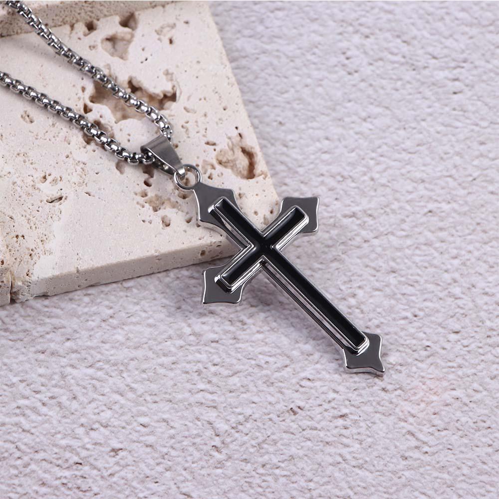 Style Black Hollow Stainless Steel Men Necklaces Clavicle Chains Cross Pendants Cross Necklaces