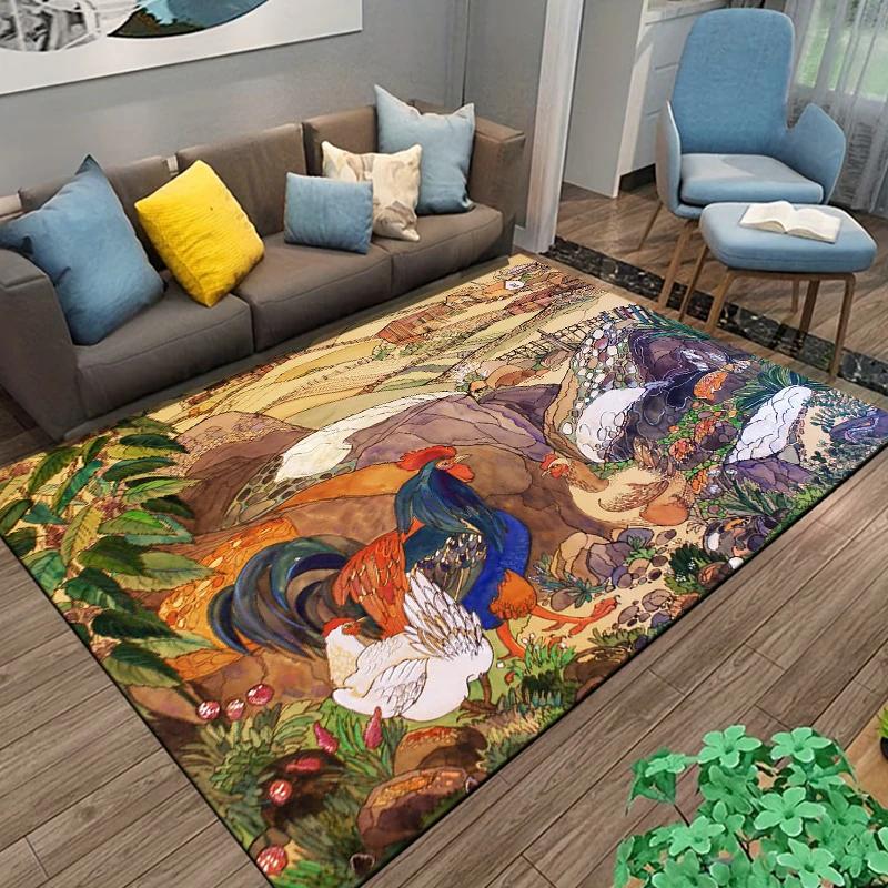 Rooster and Hen Chicken Pattern Carpet Living Room Decoration Rugs for Bedroom Sofa Doormat Decor Non-slip Home Coffee Table Mat