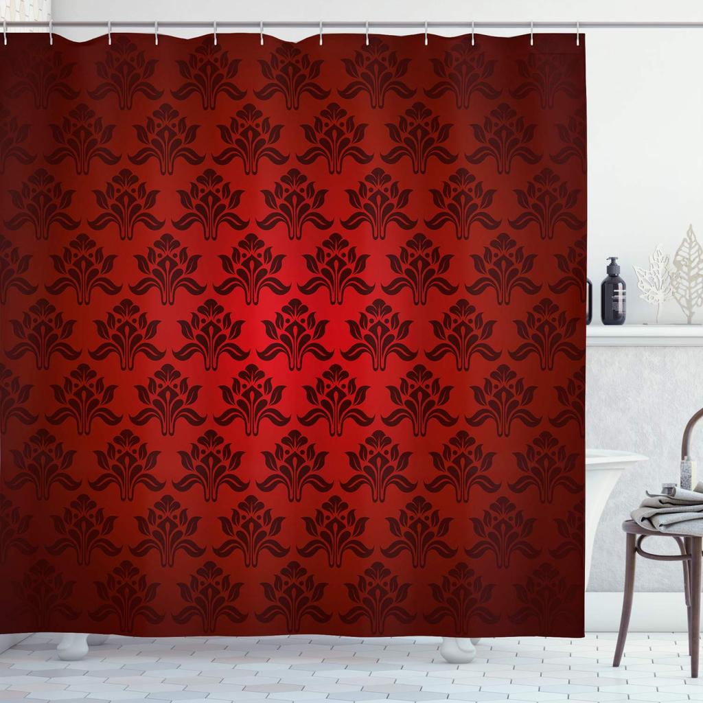 Antique Shower Curtain,Victorian Style Medieval Motifs With Classic Baroque Oriental Shapes,Cloth Fabric Bathroom Set With Hooks