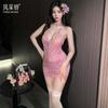 Pure Desire Purple Cheongsam Sexy Underwear Sexy Pajamas Women's Antique Butterfly Love Flower Perspective Strap Uniform Temptation