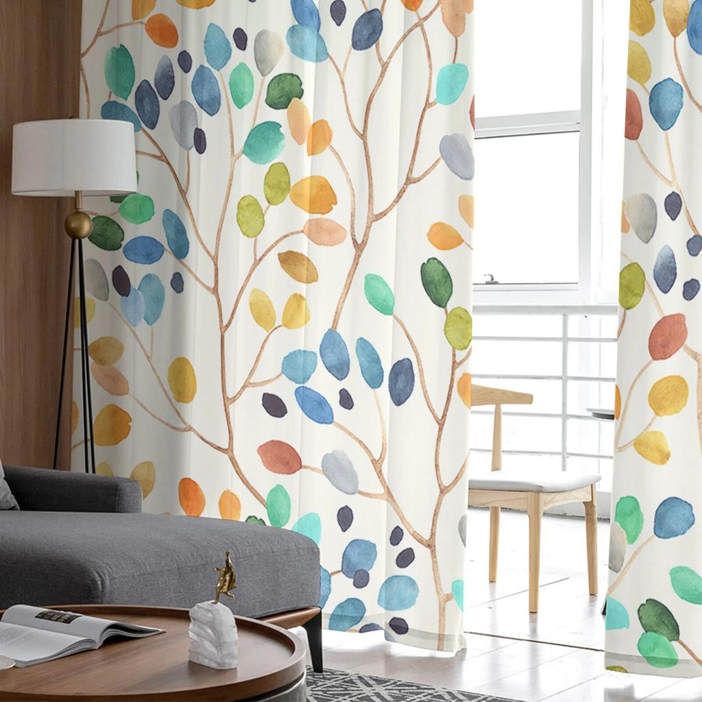 Barevné listy Abstraktní tylové závěsy do obývacího pokoje Průsvitné závěsy do ložnice Kuchyňské rolety Voálové závěsy