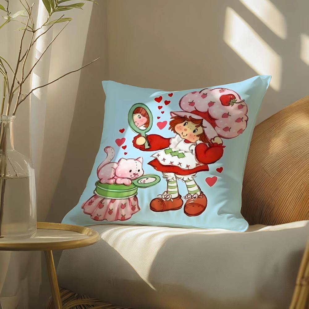 Cute Role Strawberry Shortcake-Cartoon Pillow Case Silky elegant Comfort Sofa Bed  Invisible zipper Beach pillowcase