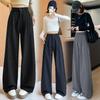 Herbst Vintage Gestreifte Lockere Damen Weite Hosen Knöpfe Frühling Hohe Taille Gerade Büro Voll Langes Hosen