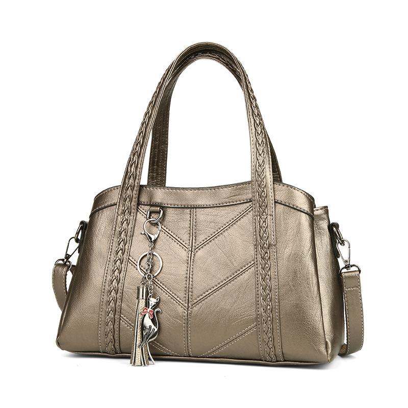 

Женская сумка для мамы среднего возраста Простая женская сумка в стиле ретро Сумка из мягкой кожи Большая вместительная сумка через плечо золотой