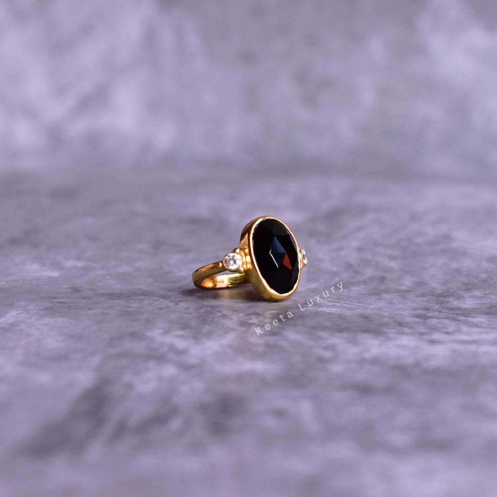 Genuine Black Onyx Rose Cut Ring 14k Gold Ring for Women Faceted Black Stone Handmade Jewelry Healing Crystals Unique Jewelry for Gift