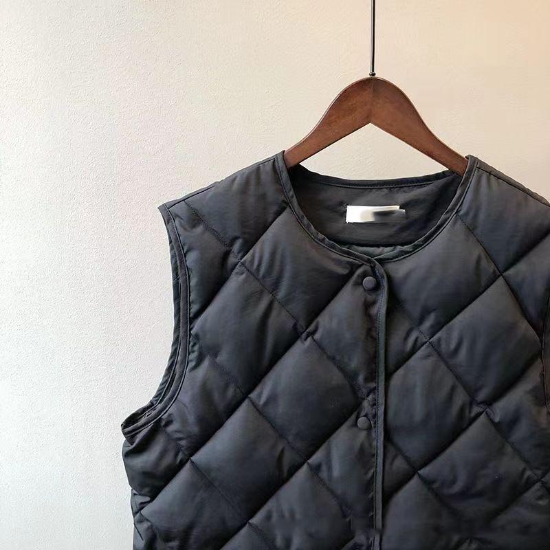 Women Autumn Winter Vest Sleeveless O Neck Loose Padded Single Breasted Casual Vest