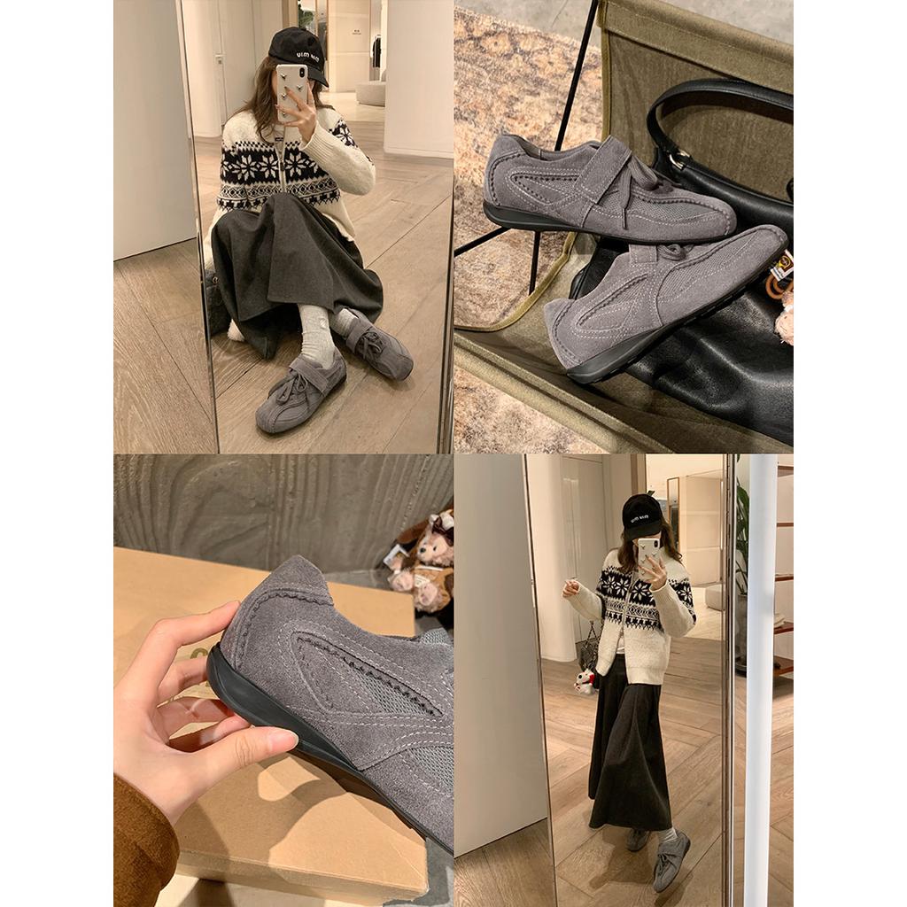 [Spot] Busan Blogger 2025 Spring Retro Lace-up Velcro Flat Casual Shoes Women's Ballet Training Shoes