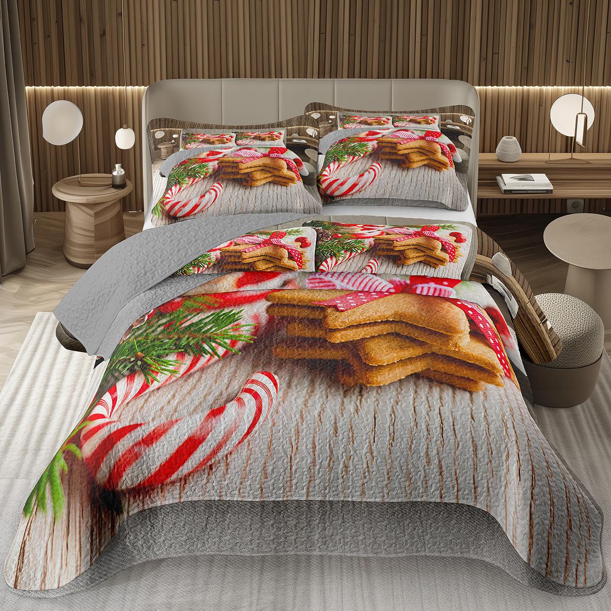 

Christmas Bedspread Set Twin King Size,Gingerbread Man snowman Quilt Set for Kids Boys Girls,Xmas Coverlet Christmas Bedding Set EU Single 135x200cm