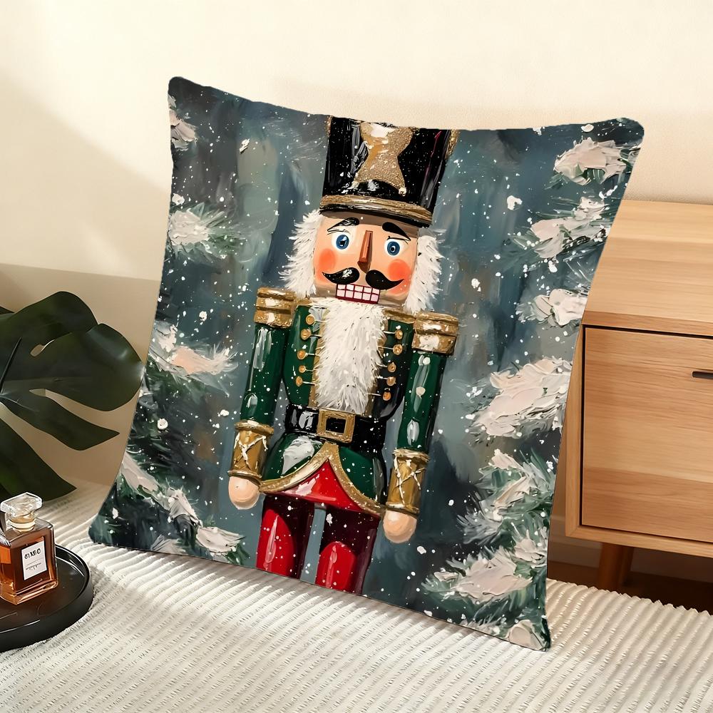 Nutcracker Cartoon Cushion Cover Silky Short Plush Home Sofa Cushion Cover - Invisible Zipper Home Decoration