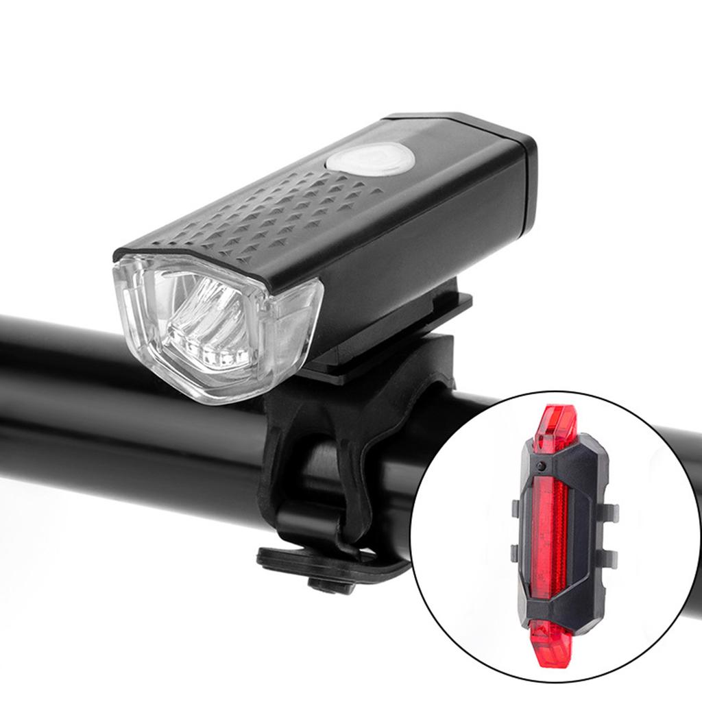 Bike Lights Set USB Rechargeable High Brightness Lighting Bike Black Headlight Red Tail Light for Night Riding